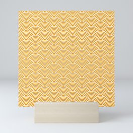 Japanese Waves (White & Orange Pattern) Mini Art Print