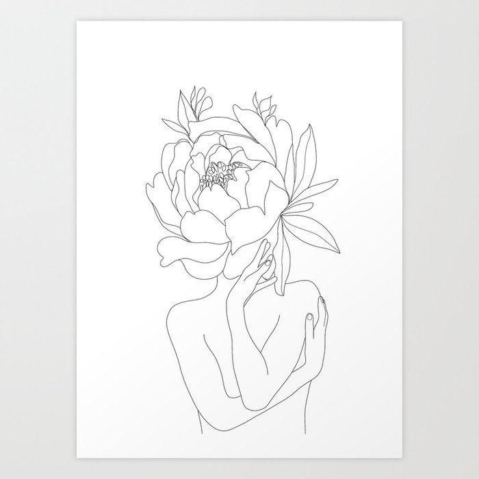 Minimal Line Art Woman Flower Head Art Print By Nadja1 Society6,Anatomy Anime Poses Female Base