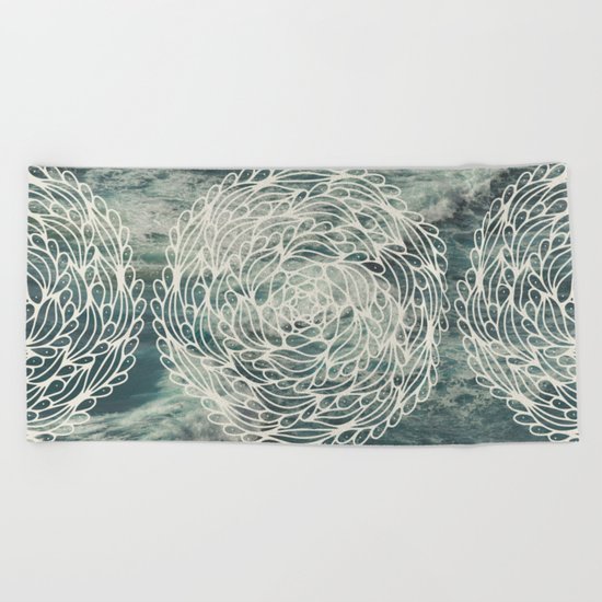 Mandala Ocean Waves Beach Towel