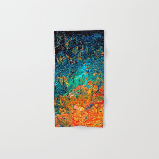 ETERNAL TIDE 2 Rainbow Ombre Ocean Waves Abstract Acrylic Painting Summer Colorful Beach Blue Orange Hand & Bath Towel