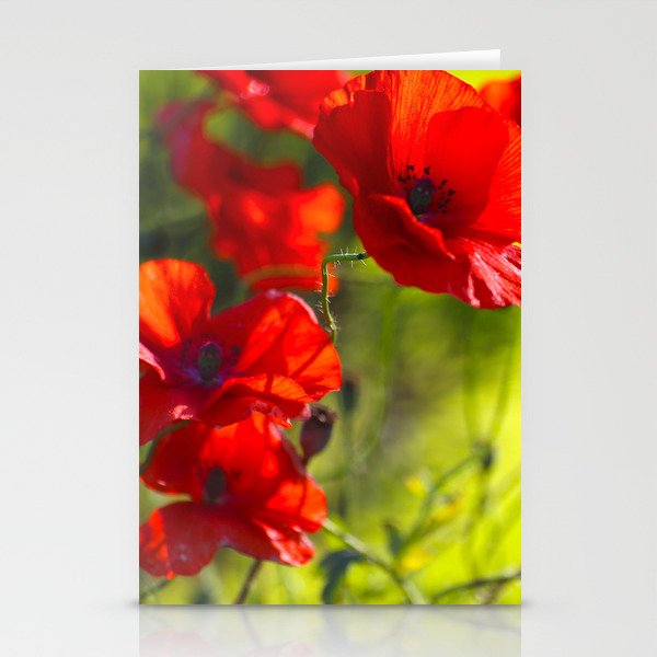 Red Poppies on green background #decor #society6 #buyart Stationery Cards