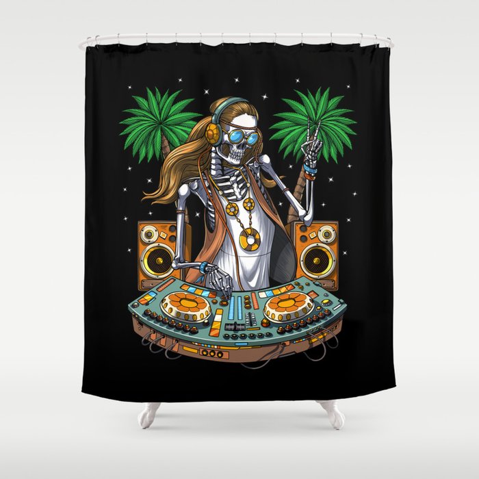 Skeleton Hippie Music DJ Shower Curtain
