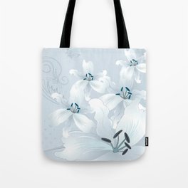 Modern White Lilies (light blue) Tote Bag