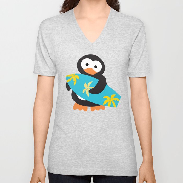 Surfing penguin V Neck T Shirt