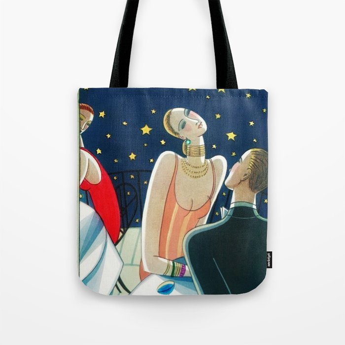 The Woman in Red & Stars, Art Deco - Haute Couture NYC Portrait Painting Tote Bag