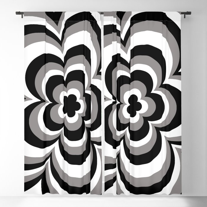 Black, Gray & White Flower Blackout Curtain