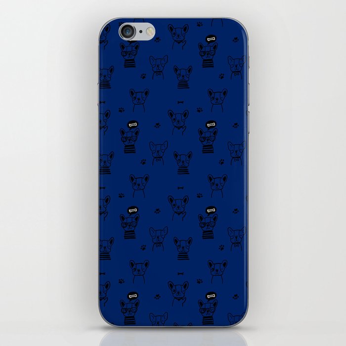 Blue and Black Hand Drawn Dog Puppy Pattern iPhone Skin