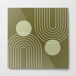Mid Century Modern Geometric 63 in Olive Green (Rainbow and Sun Abstraction) Metal Print | Green, Modern, Classy, Geometric, Rainbow, Graphicdesign, Shape, Olive, Midcentury, Minimalist 