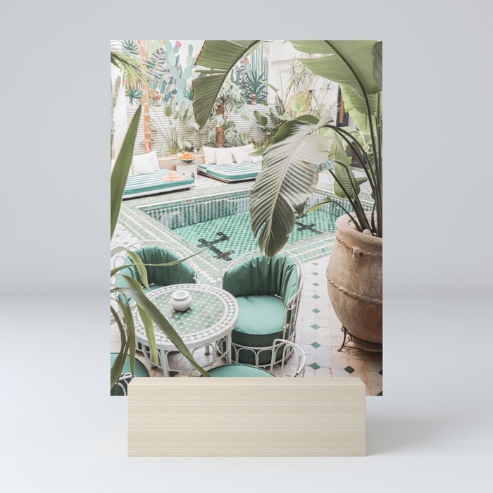 Travel Photography Art Print | Tropical Plant Leaves In Marrakech Photo | Green Pool Interior Design Mini Art Print