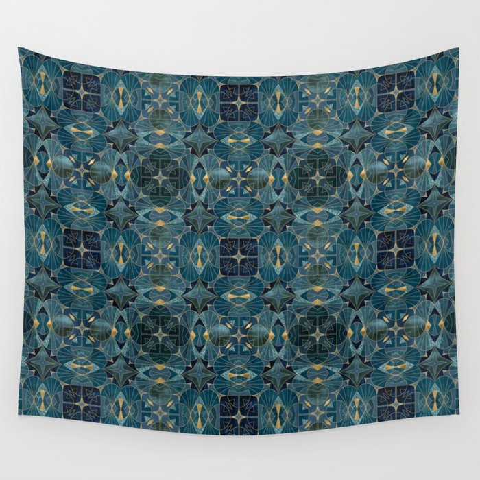 Teal Gold Art Deco Great Gatsby Style Design Wall Tapestry