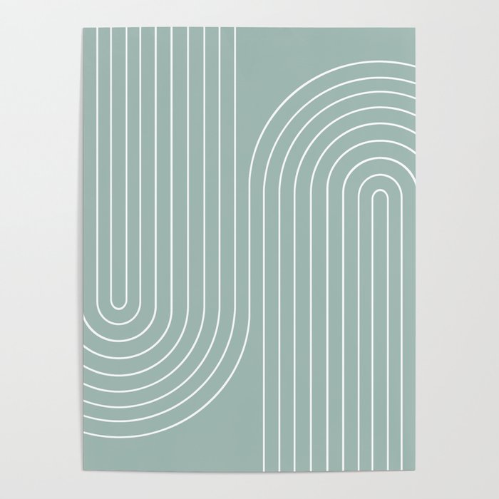 Minimal Line Curvature VII Sage Green Mid Century Modern Arch Abstract Poster