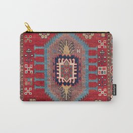 Tribal Honeycomb Palmette II // 19th Century Authentic Colorful Red Flower Accent Pattern Carry-All Pouch