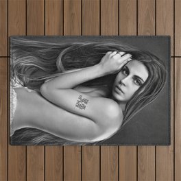 You are the page, the ink, the poem ... female form portrait black and white photograph / art photography Outdoor Rug