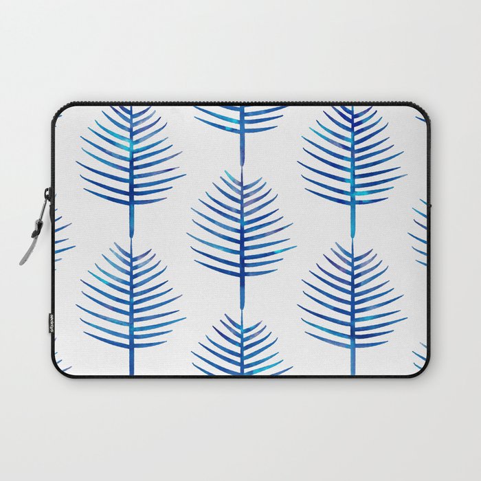 Watercolor Palm Leaves Blue and White Laptop Sleeve