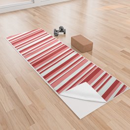 [ Thumbnail: Light Coral, Red & Mint Cream Colored Stripes Pattern Yoga Towel ]