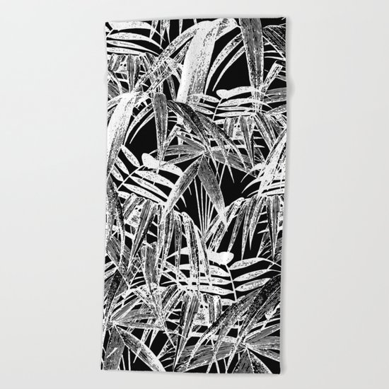 Black and White Vintage Tropical Palm Leaf Pattern Beach Towel