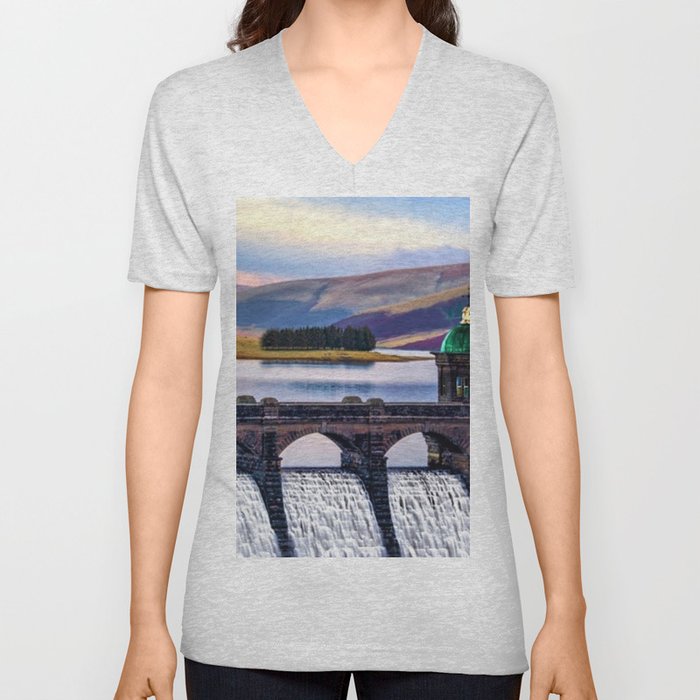 Medieval Dam of the Elan Valley of Wales V Neck T Shirt
