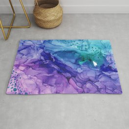 Teal Purple Abstract 521 Alcohol Ink Painting by Herzart Area & Throw Rug