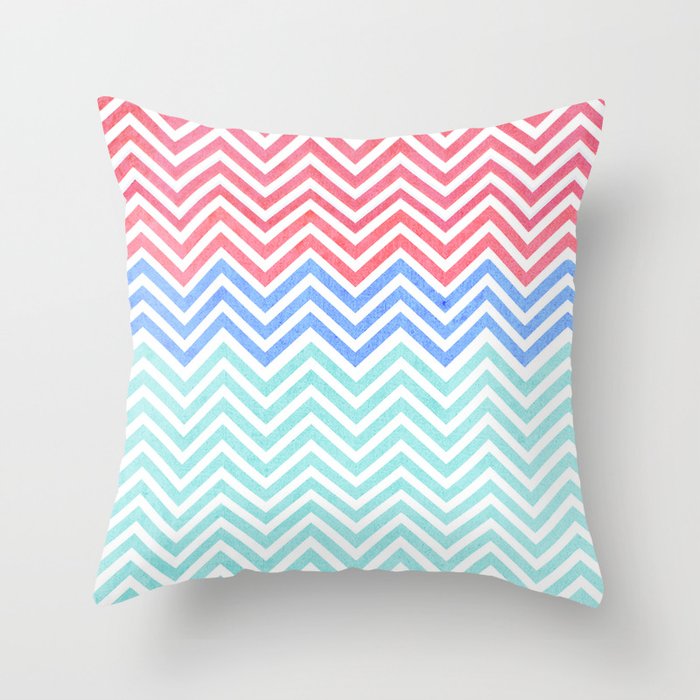 Chevron Blue and Red vintage Throw Pillow