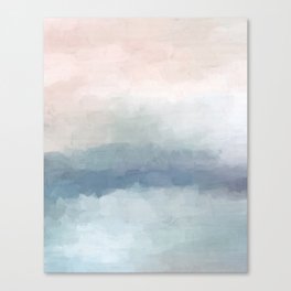 Atlantic Ocean Sunrise III - Blush Pink Mint Sky Baby Blue Abstract Sky Art Water Clouds Painting Canvas Print