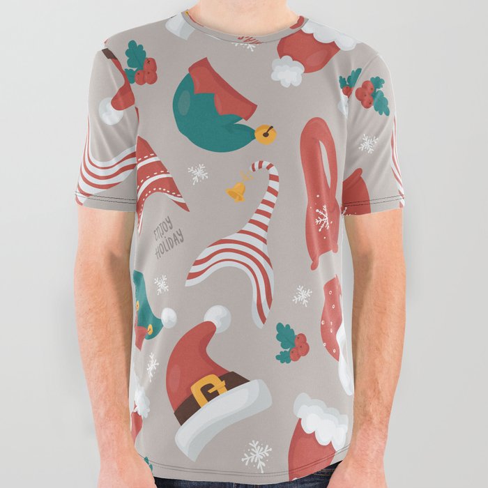 Christmas gnomes seamless pattern All Over Graphic Tee