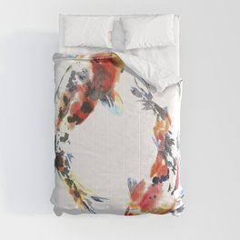 Koi fishes. Japanese style. Watercolor design Comforter