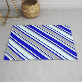 [ Thumbnail: Blue, Dark Grey & Light Cyan Colored Pattern of Stripes Rug ]