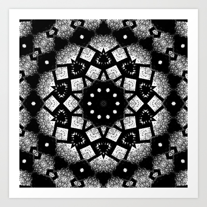 Black White Mosaic Kaleidoscope Mandala Art Print By Costa Society6 Joli mandala avec un symbole yin & yang au milieu, et de jolies feuilles l'entourant. black white mosaic kaleidoscope mandala art print by costa