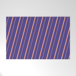 [ Thumbnail: Dark Slate Blue & Light Salmon Colored Lined Pattern Welcome Mat ]