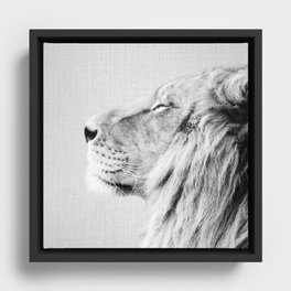 Lion Portrait - Black & White Framed Canvas