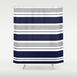 Navy Blue and Grey Stripe Shower Curtain