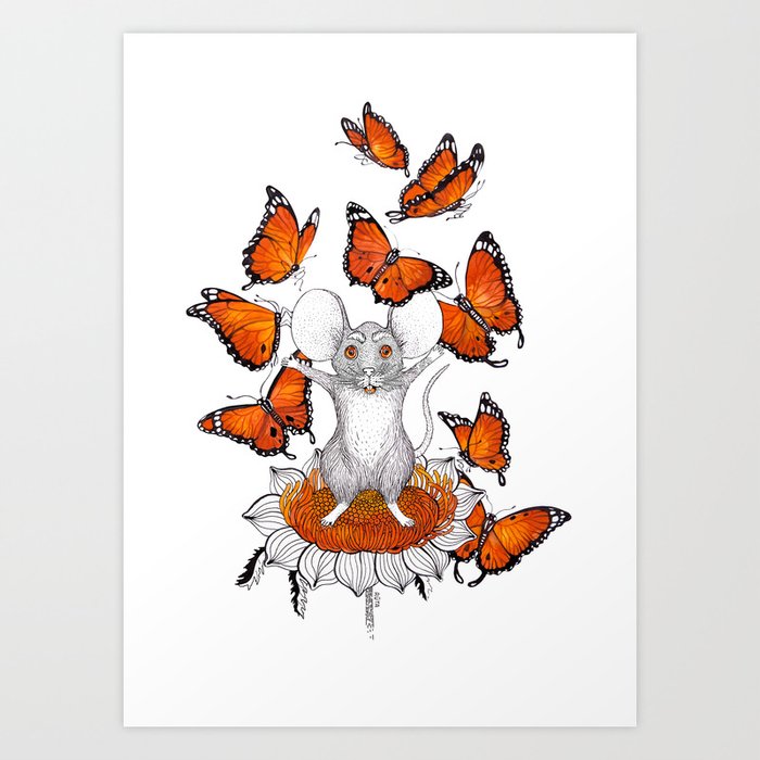 Mouse Butterflies Art Print