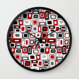 Mid Century Modern Squares and Rectangles // Red, Gray Black, White Wall Clock
