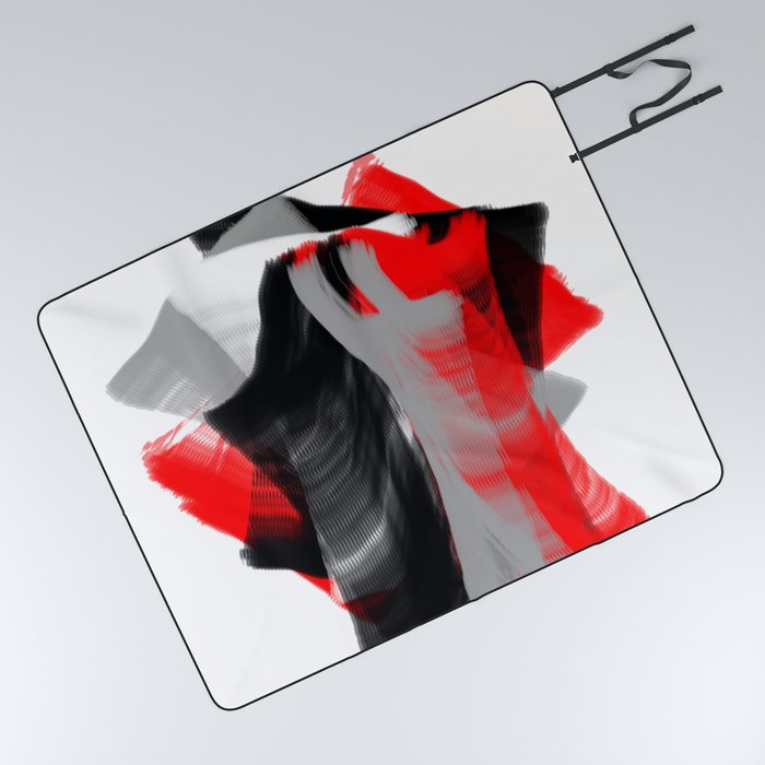 Dancing Abstract Red White Black Grey Digital Art Picnic Blanket By Katerina Ez