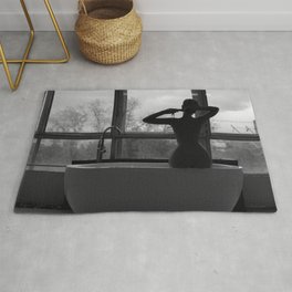 Silhouette of a woman in bathtub, twilight Los Angeles city of angels female nude portrait black and white photograph - photography - photographs Rug