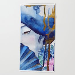 blue geisha Beach Towel