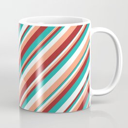 [ Thumbnail: Light Sea Green, Mint Cream, Light Salmon, and Brown Colored Striped Pattern Coffee Mug ]