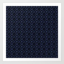 Navy Blue and Black Ornamental Arabic Pattern Art Print