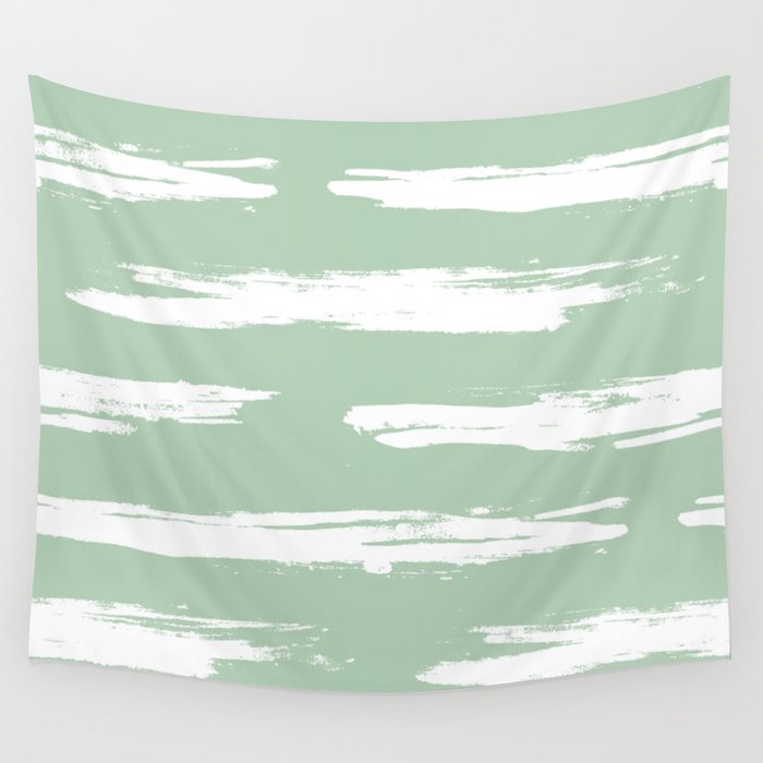 Swipe Stripe White on Pastel Cactus Green Wall Tapestry