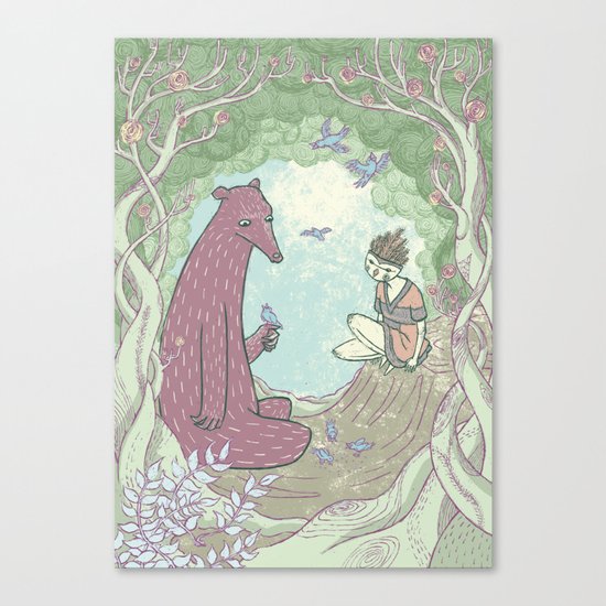 Bear and Bird Canvas Print