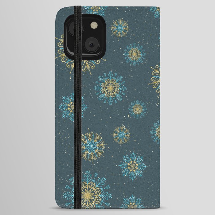 Festive Snowflakes Teal iPhone Wallet Case