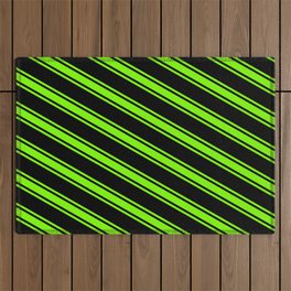 [ Thumbnail: Black & Green Colored Pattern of Stripes Outdoor Rug ]