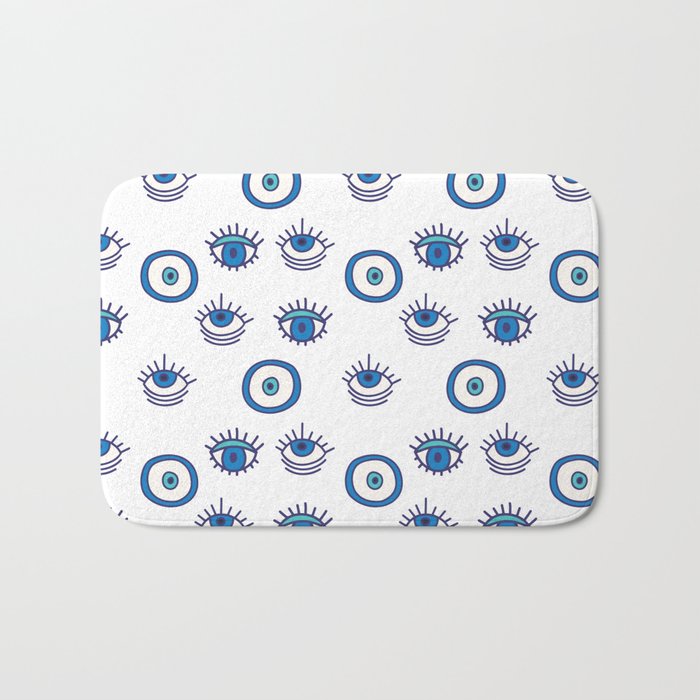 Blue White Magic Eyes Bath Mat