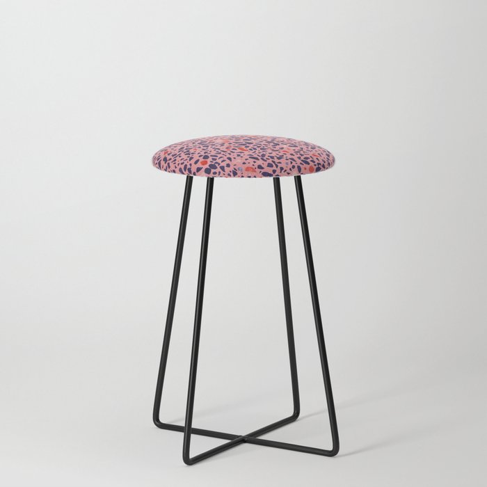 Terrazzo pink red blue Counter Stool