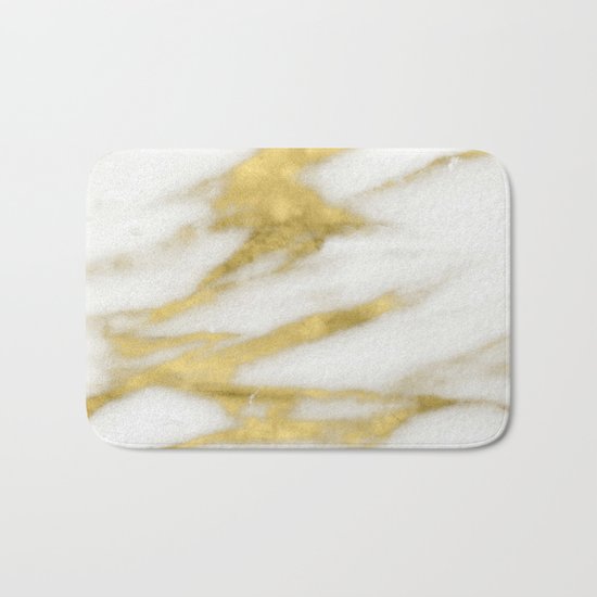 Marble - Gold Marble on White Pattern Bath Mat
