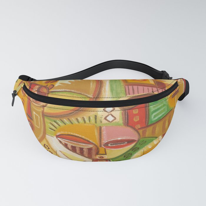 Happy Family golden surreal African painting Fanny Pack