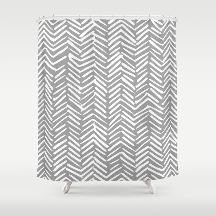 Abstract Herringbone Pattern, Rustic, Gray and White Shower Curtain