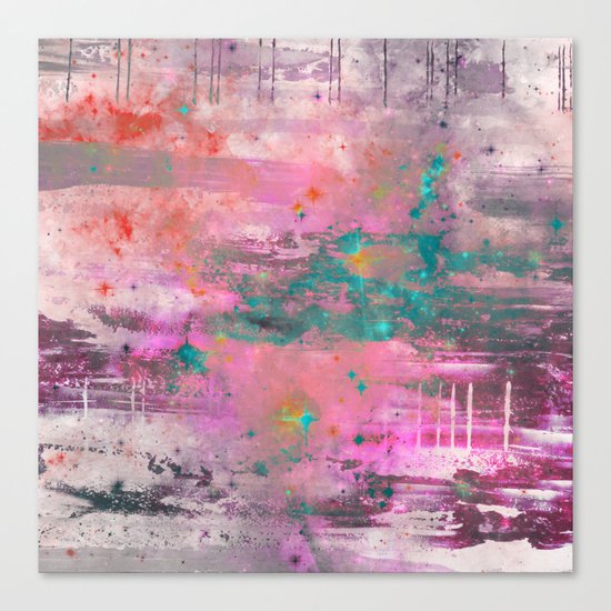 Mystical! - Abstract, pink, purple, red, blue, black and white painting Canvas Print