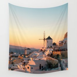 Sunset over Iconic Oia, Santorini, Greece | Populair Travel Destinations & Idyllic Images | Travel Photography in South Europe Wall Tapestry
