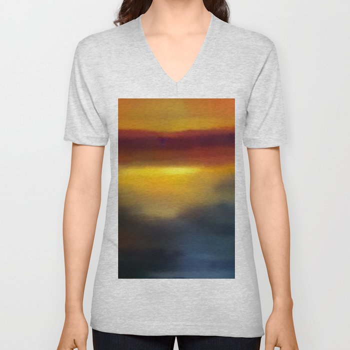 Cool Warm Moody Sunset Modern Abstract V Neck T Shirt